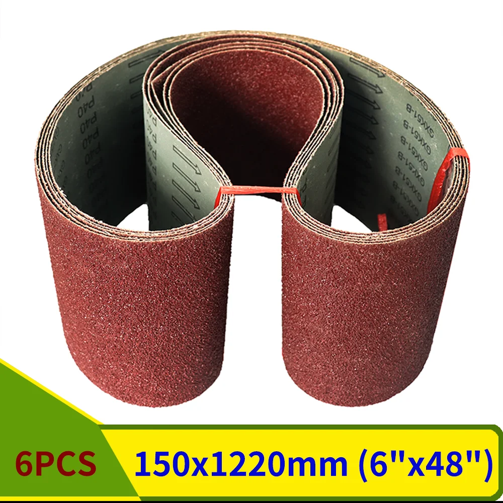 6PCS 1220*150mm Sanding Belts,2 Each of 80/120/150 Mixed Grits Belt Sander Abrasive for Wood Soft Metal Grinding Polishing