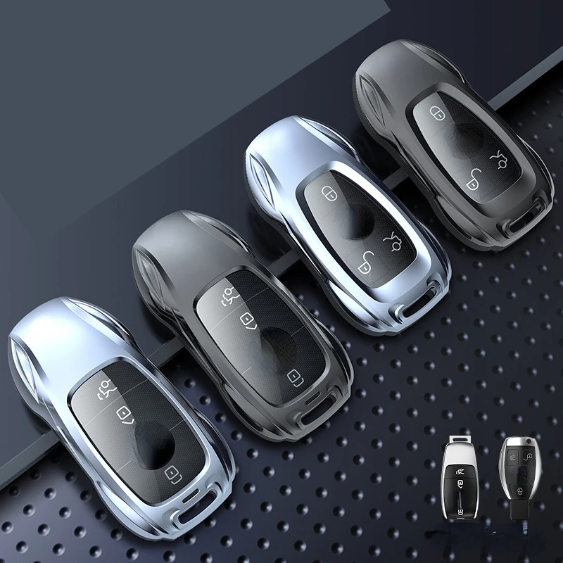 For Mercedes Benz C E-Class GLC GLA GLB GLS A200 C200 Zinc Alloy Silver Car Key Case Keyless Cover Key Shell Car Accessories