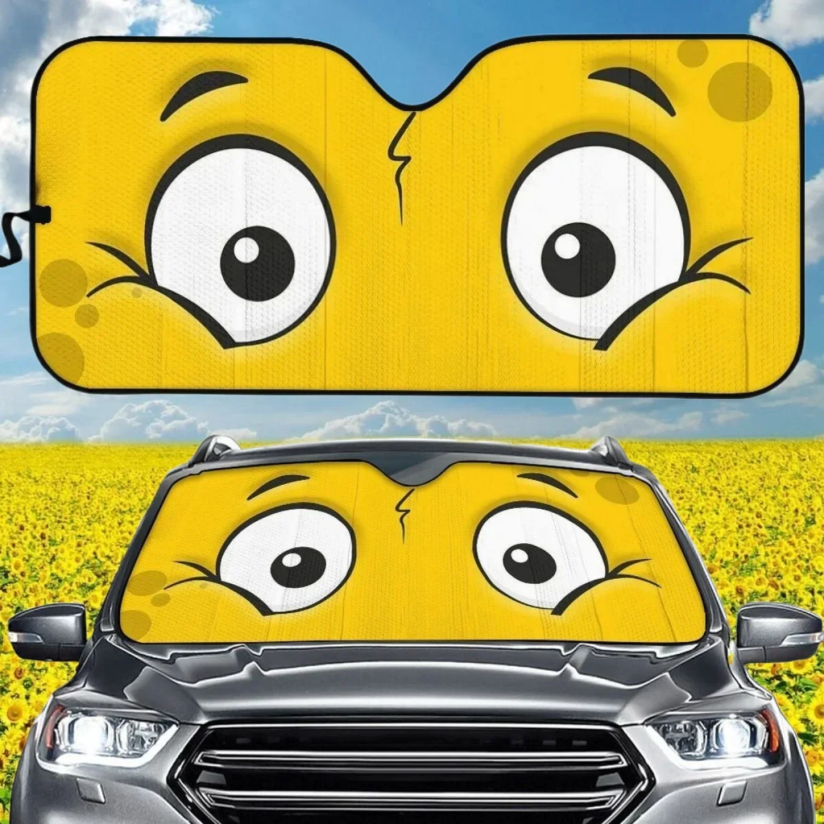 Cute Yellow Eyes Pattern Car Sunshade Pig In Sunglasses Car Windshield Auto Parts Car Protection Window Sunshade Screen Trim New