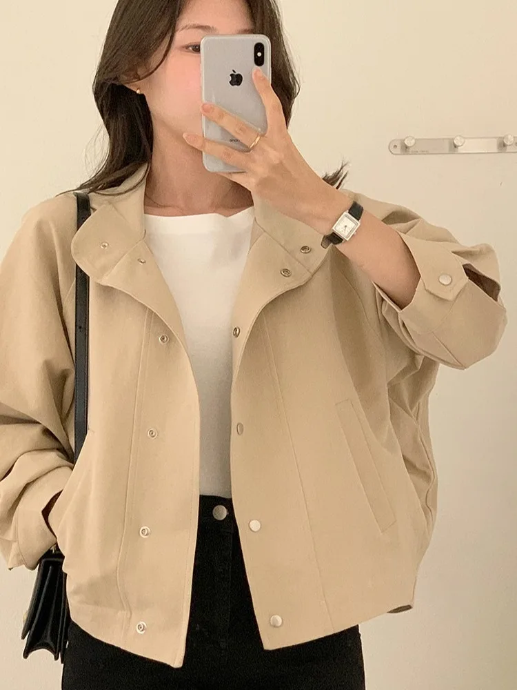 

Korean Sle Loose Women's Jaet Outerwear Bla Faionable Autumn New Arrival Small Size High-End Feeling Trendy Top