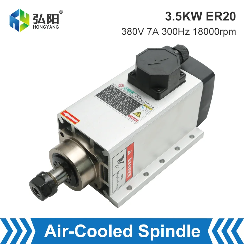 正方形の空冷スピンドル,CNCルーター用取り付けフランジ,彫刻フライス盤,4ベアリング,380v,220v,18000rpm,3.5kw,er20