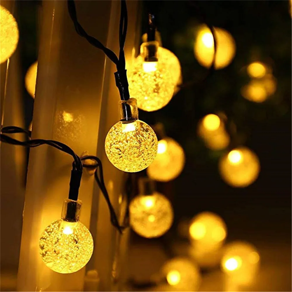 Solar String Lights Outdoor 50 Led Crystal Globe Lights with 8 Modes Waterproof Solar Powered Patio Light for Garden Party Decor