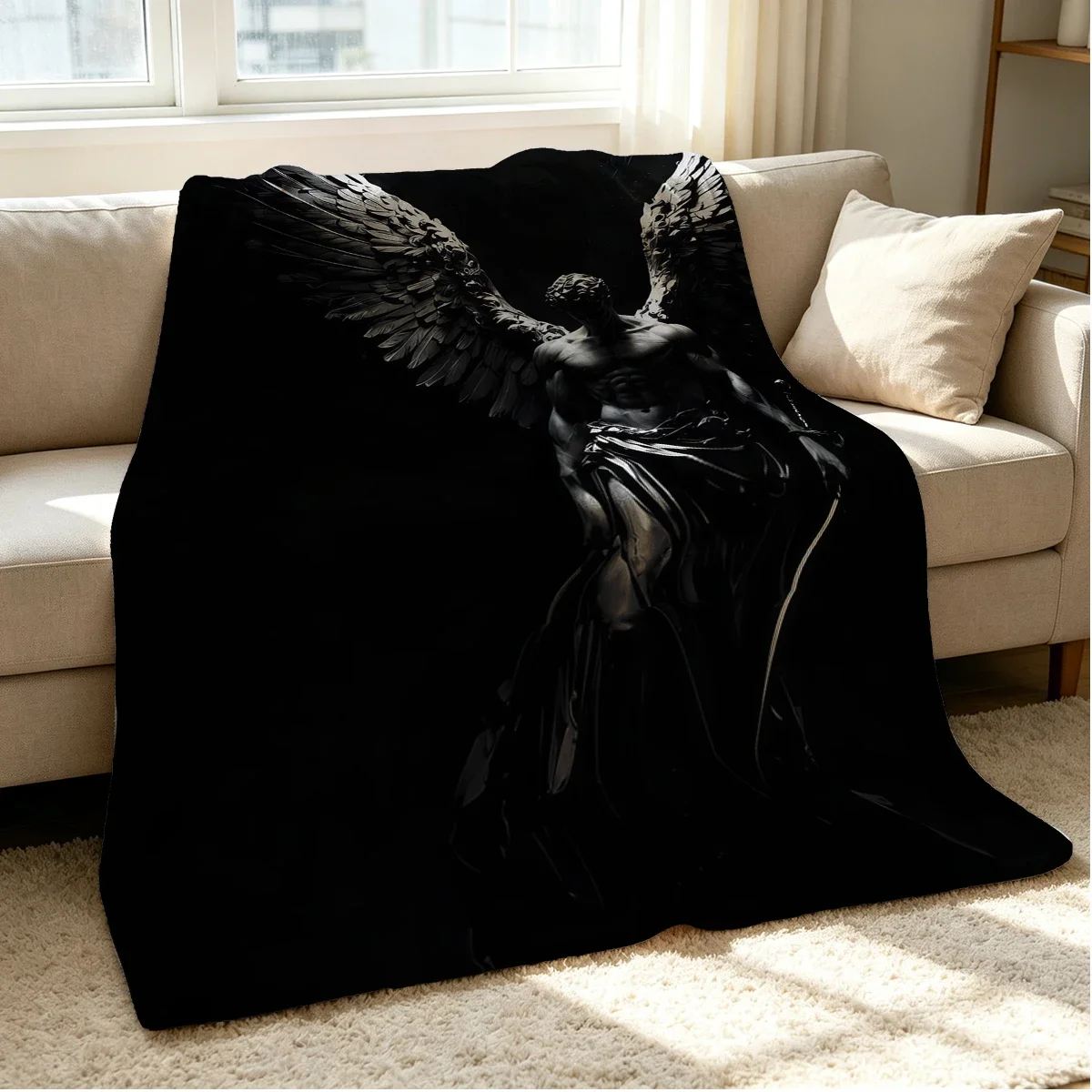 Fallen Angel Flannel Blanket Warm Soft Halloween Christmas Couch Warm Cozy Decorative Decor Gift for All Season