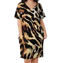 Animal Chic Dress Plus Size Leopard Print Basic Casual Dress Ladies Summer Short Sleeve Trendy Dresses Birthday Present