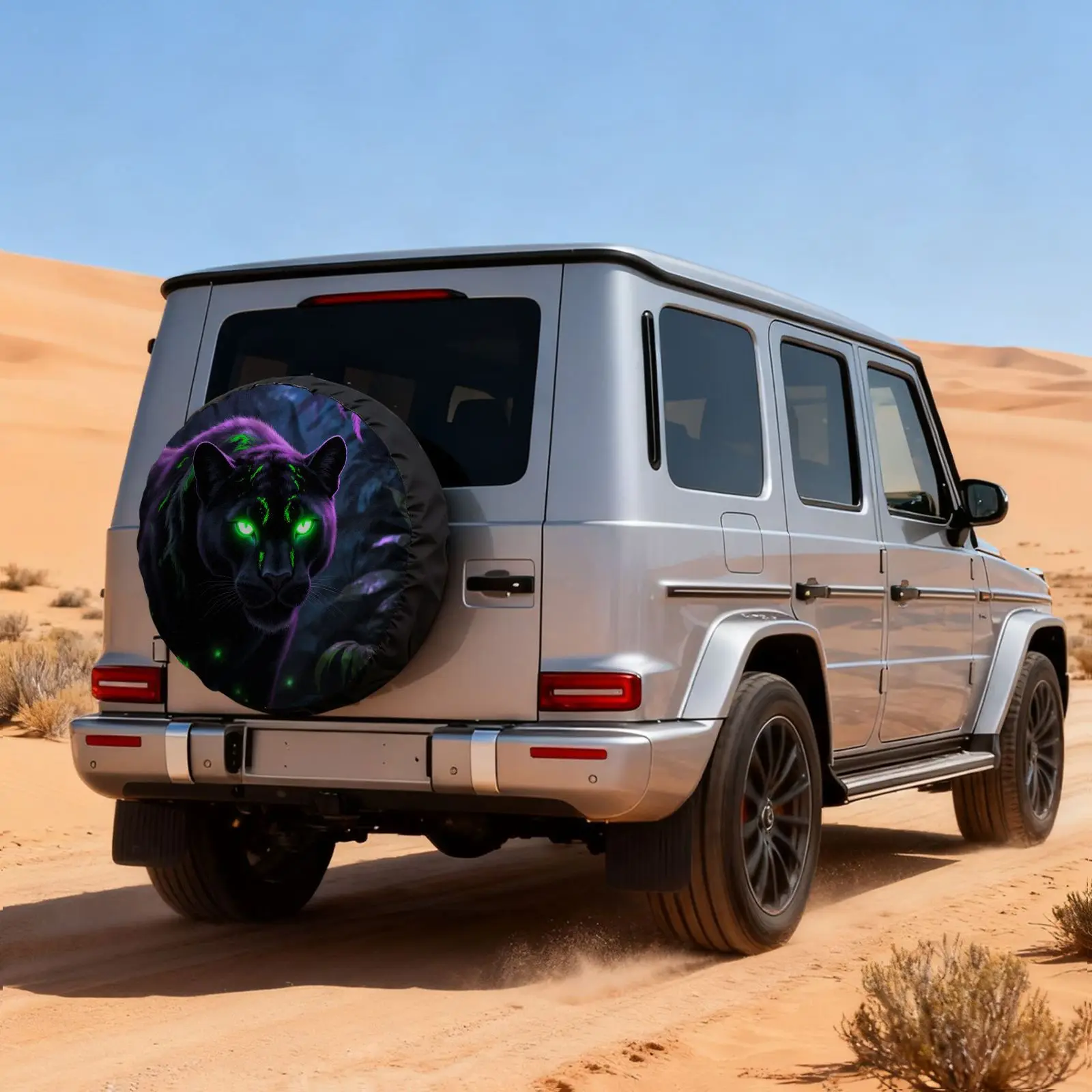 Neon Panther Spare Tire Cover Black Animal Print Polyester Outdoor SUV Protection