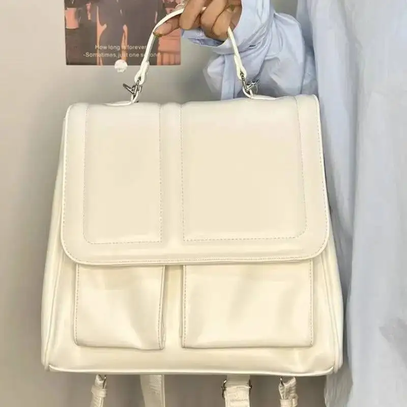 

Bloom Preppy Style White Backpack Women Vintage Haruku Pu Leather Y2k Mochila Female High Street Casual Crossbody Bags Chic