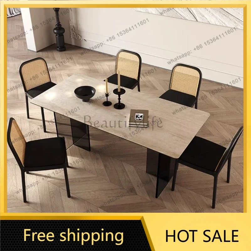LJY Minimalist Rock Slab Dining Table Designer Adult Designer Lounge Reception Table Unusual Aesthetics High Quality Mesa Furnit