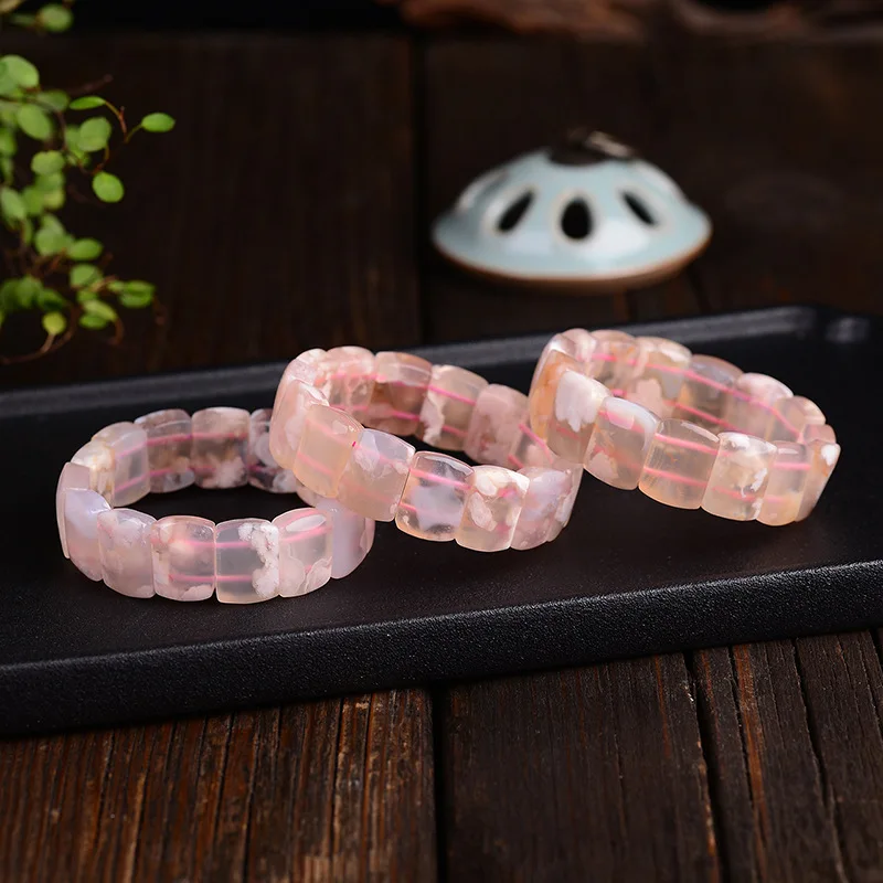 Natural Cherry Agate Gemstone Beads Bracelet Woman Stretch 18*13mm Crystal Rectangle Bead Bangle AgateBracelet AAAAAA
