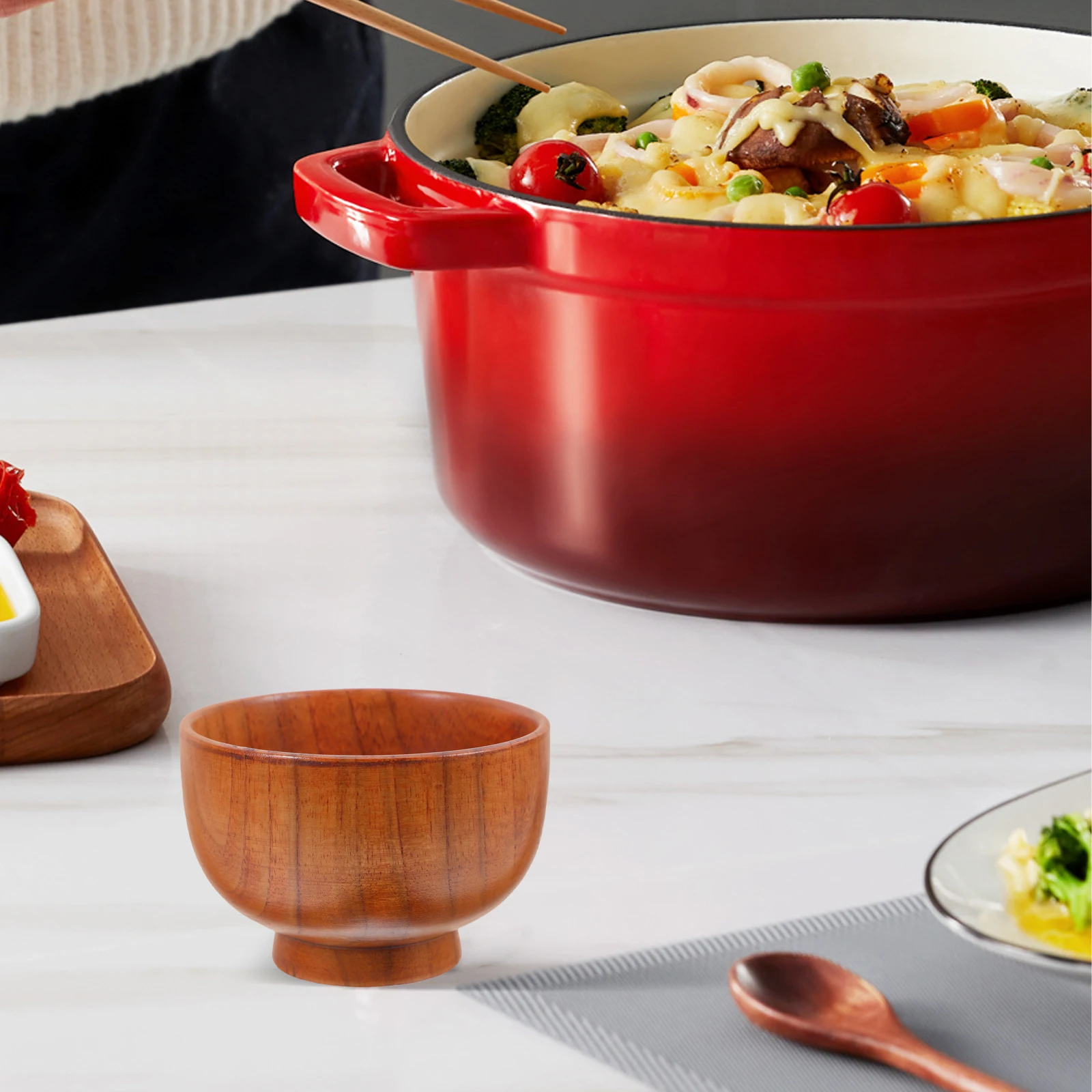 

1Pcs 11x6.5cm Wooden Tableware Salad Bowl Creative Thicken Fruits Bowl Antifall Portable Washable Home Kitchen Use