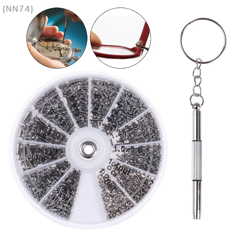 600 Pcs Tiny Screws + Nuts + Screwdriver – New All-in-One Tool Set For Watch & Eyeglass Glasses Repair