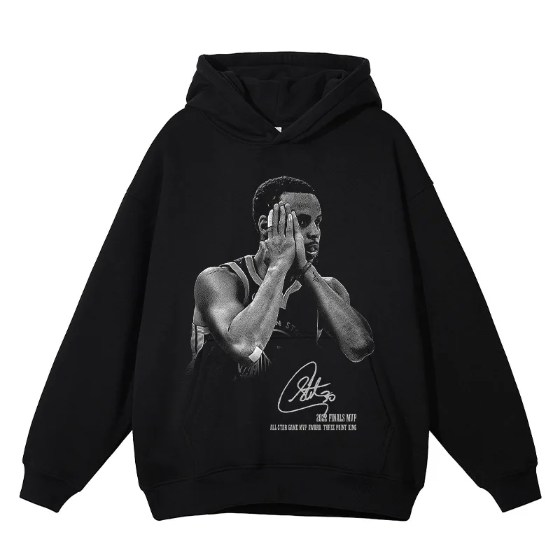 High Quality Basketball Star Print Retro Pure Cotton Hoodies Women Men Hooded Sweatshirts Casual Streetwear Pullover Clothing