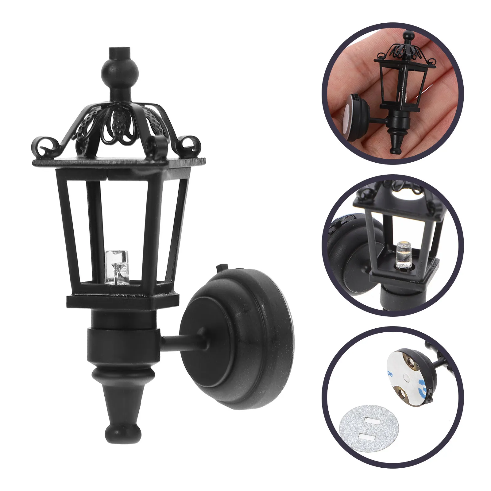 Black 5.4cm 2.1inch LED Wall Lamp Black Metal Mini House Battery Powered Magnetic Tape DIY Wall Light for Mini House Decor