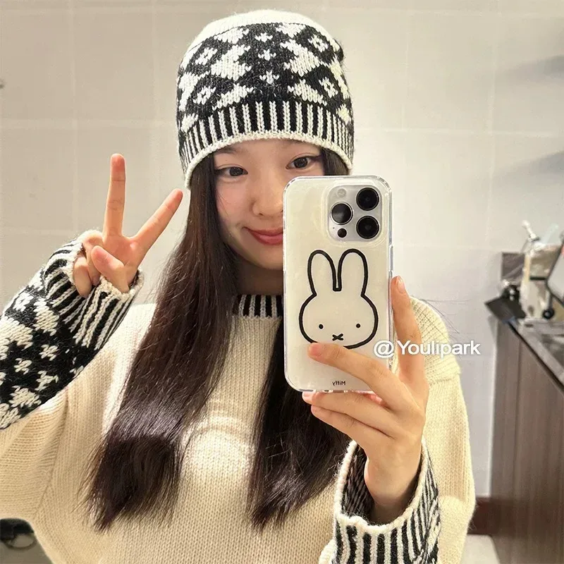 Ins Cute Simple Cream White Line Miffy Rabbit Phone Case All-inclusive Shockproof Cover Fit iPhone 17ProMax 17pro 16 15 14 13