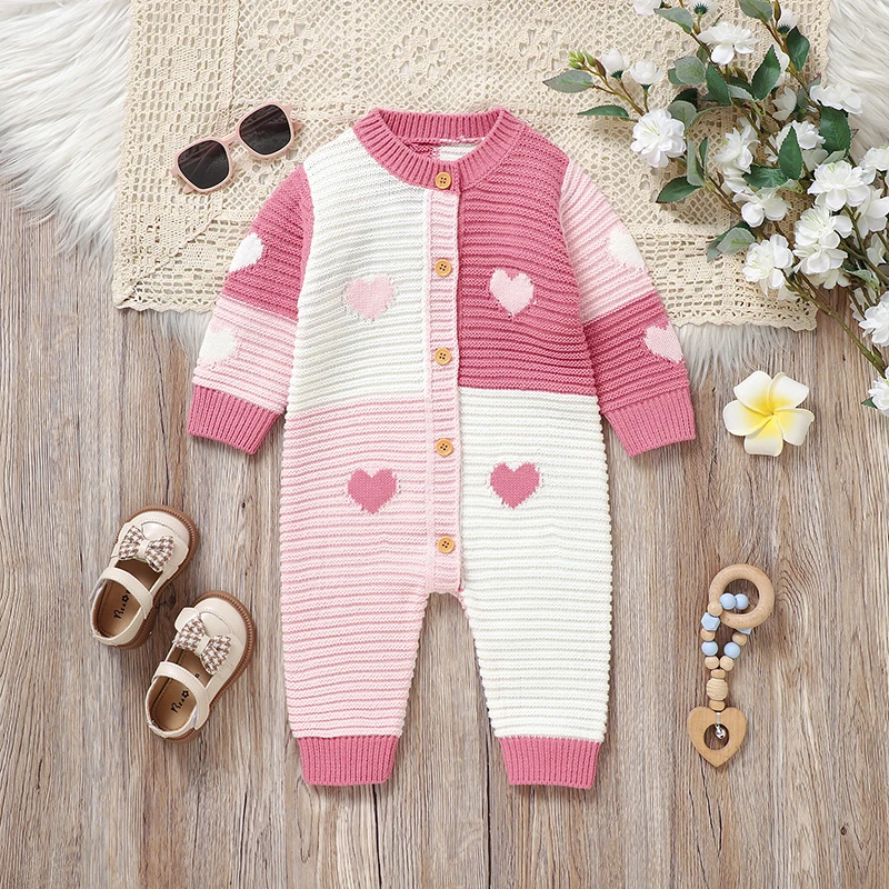 طفل الفتيات السروال القصير محبوك الوليد طاقم الرقبة طويلة الأكمام حللا Playsuits 0-18 متر قطعة واحدة Infantil الاطفال الخريف الشتاء الملابس