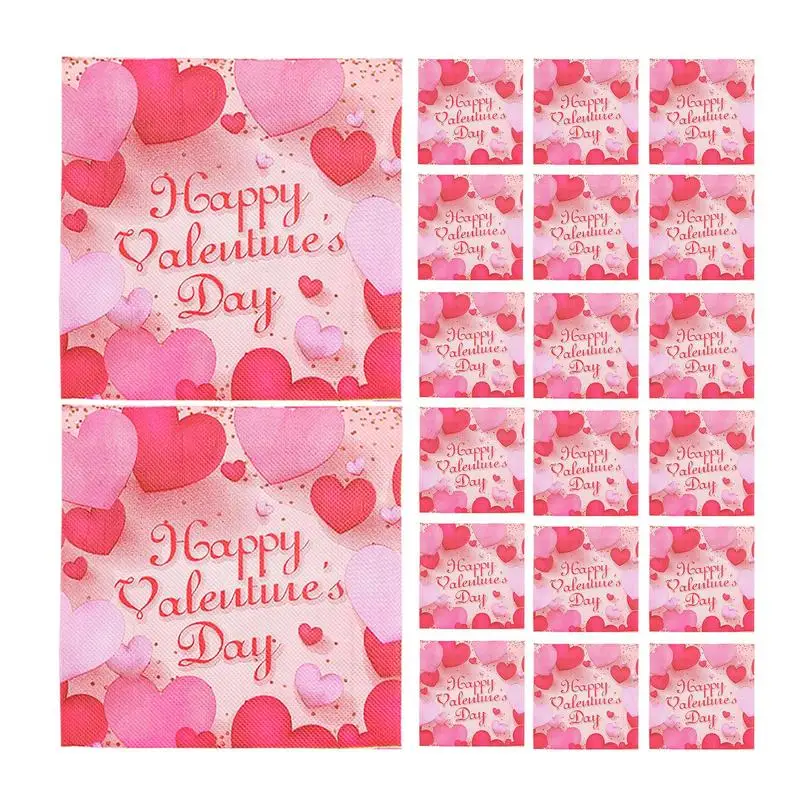 Valentine Paper Napkins Valentines Napkins Dinner Hand Towels 20-Count Heart Napkins Holiday Napkins Paper Napkins Valentines Da