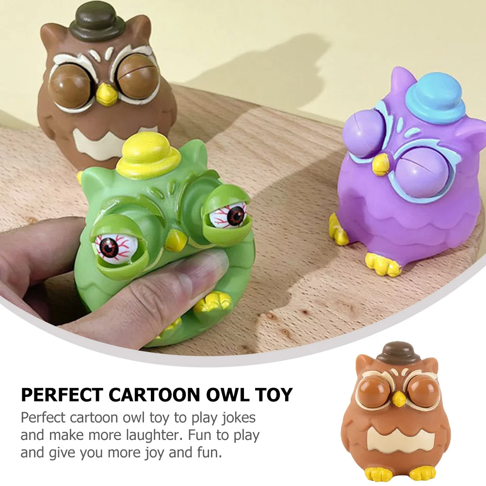 3 Stuks Uil Squeeze Cartoon Popping Ogen Compact Overdrukventiel Nieuwigheid Stretchy Handheld Squeeze Speelgoed Uil Rekbaar Speelgoed