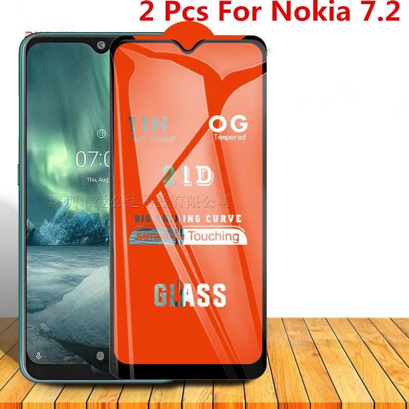 2 pçs 21d vidro temperado curvo para nokia 7.2 capa completa 11h película protetora protetor de tela para nokia 7.2