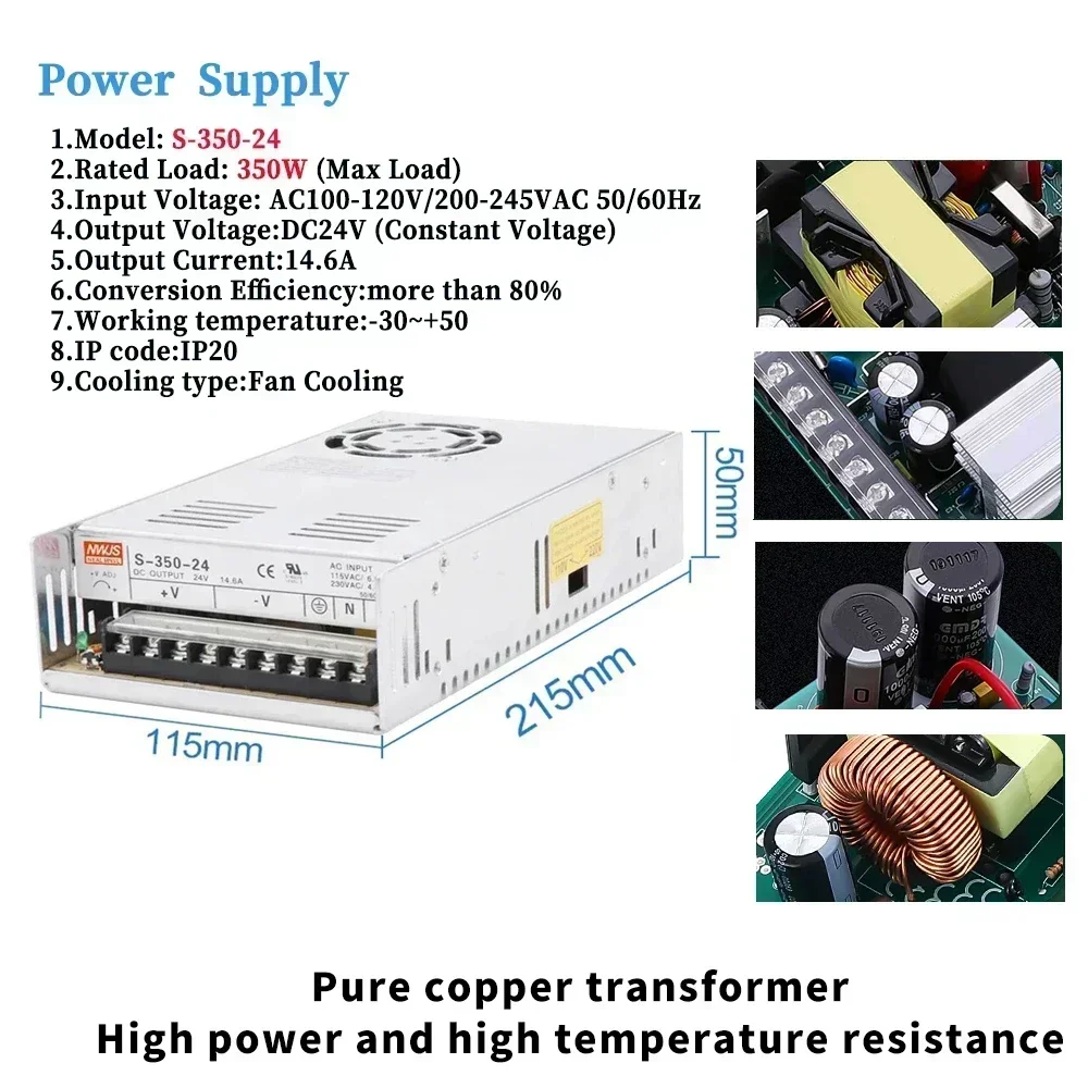 Nema23 Stepper Motor 1.2/2/3Nm Motor 3A 8mm Shaft Driver 350W Power Supply USB Mach3 Card 5 Axis Kit For CNC Engraving Machine