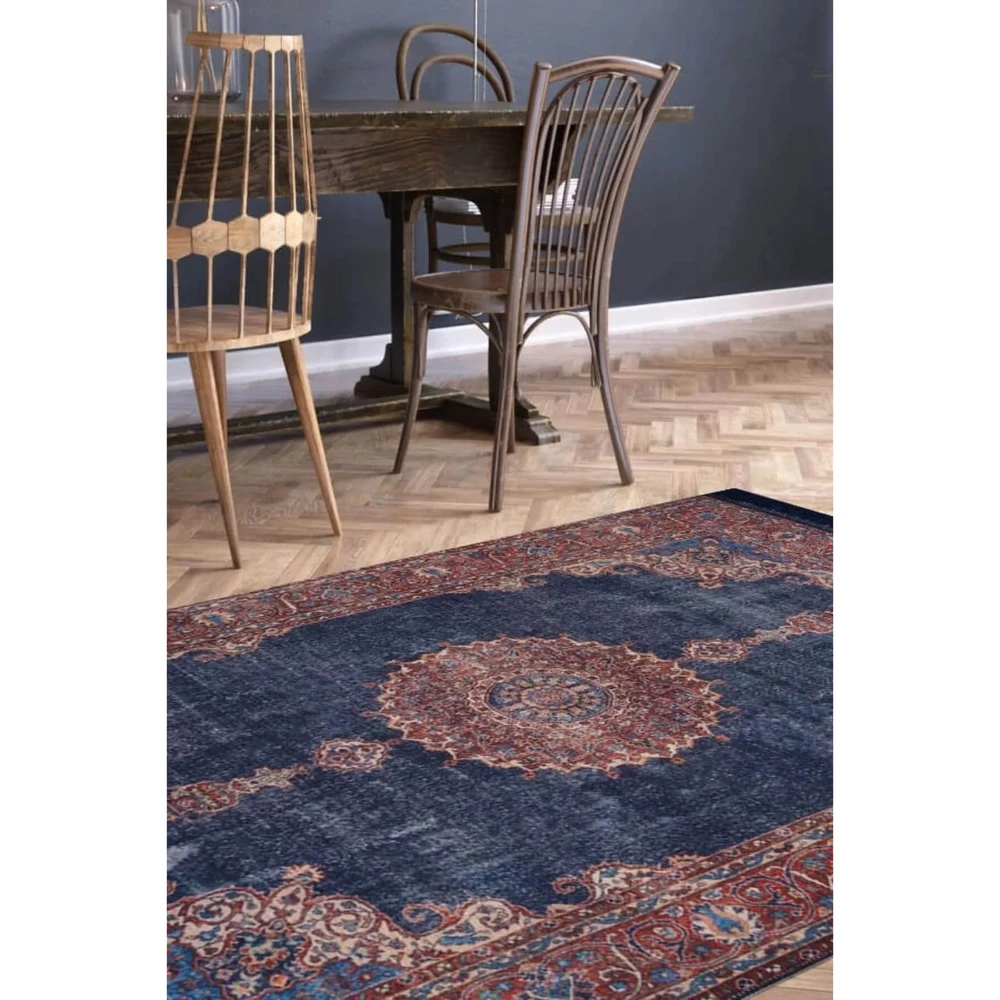 Blues Sonil Vintage Patterned Woven Floor Decorative Navy Blue Kitchen, Living Room Carpet Quality Handmade Middle East Design