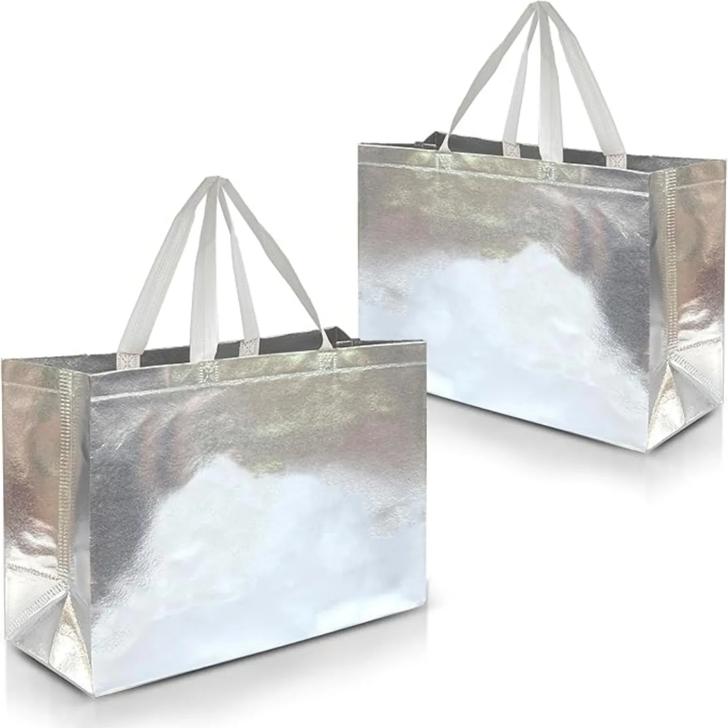 Bolsas de regalo plateadas Extra 12 × 16 × 5 pulgadas Tamaño grande - Juego de 6 bolsas de regalo plateadas extragrandes reutilizables con asas Bolsas de fiesta, bolsa de regalos