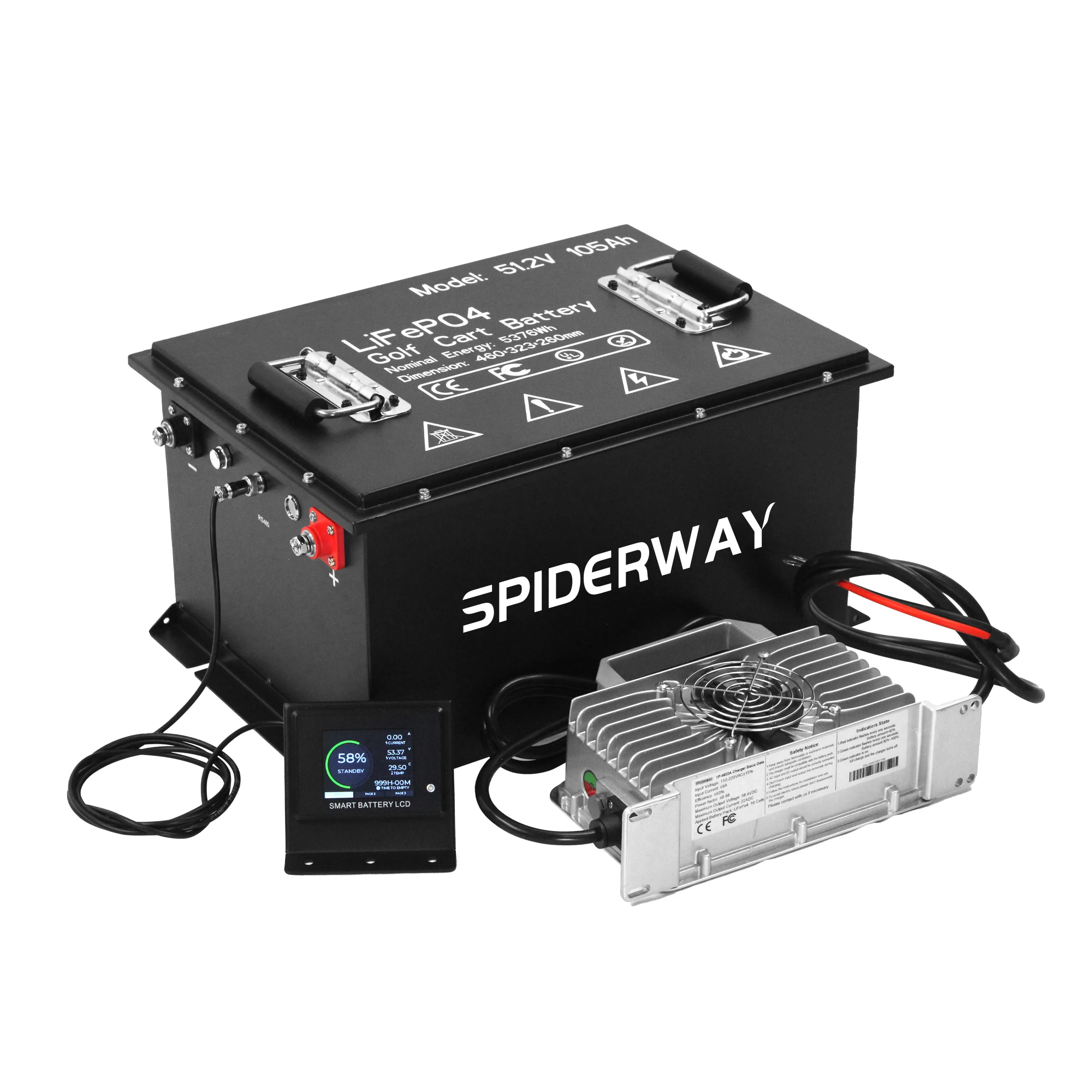 

Golf Cart LiFePO4 Lithium Battery 48V 105Ah Built-in Smart 200A BMS with Touch Monitor and 20-Amp Charger 6000+ Cycles 12.8kW