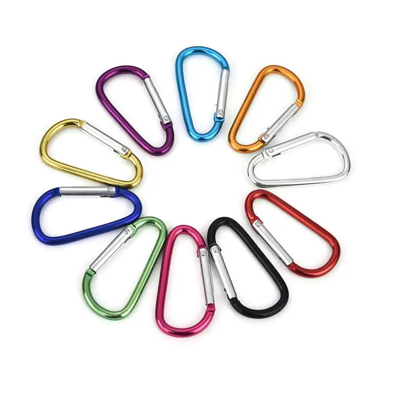 10pcs Colorful Carabiner Keychain Aluminum Alloy D-Ring Buckle Spring Carabiner Snap Hook Clip Keychains Outdoor Camping Fishing