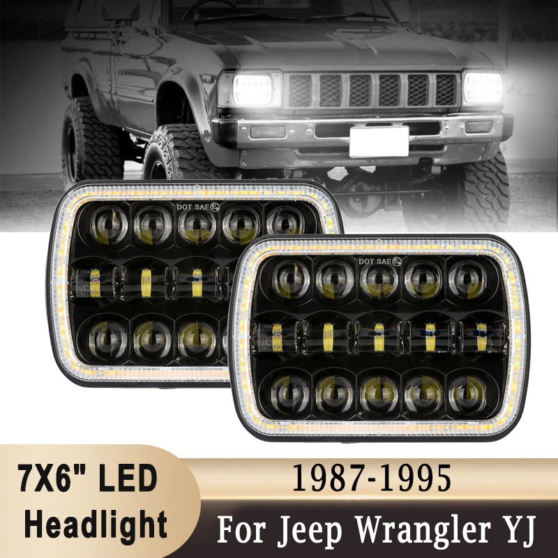 

7x6 LED Suqare Headlights Hi-Lo Beam DRL Turn Signal Lamp Waterproof For Jeep Wrangler YJ/Cherokee XJ/Comanche MJ/Ford/GMC