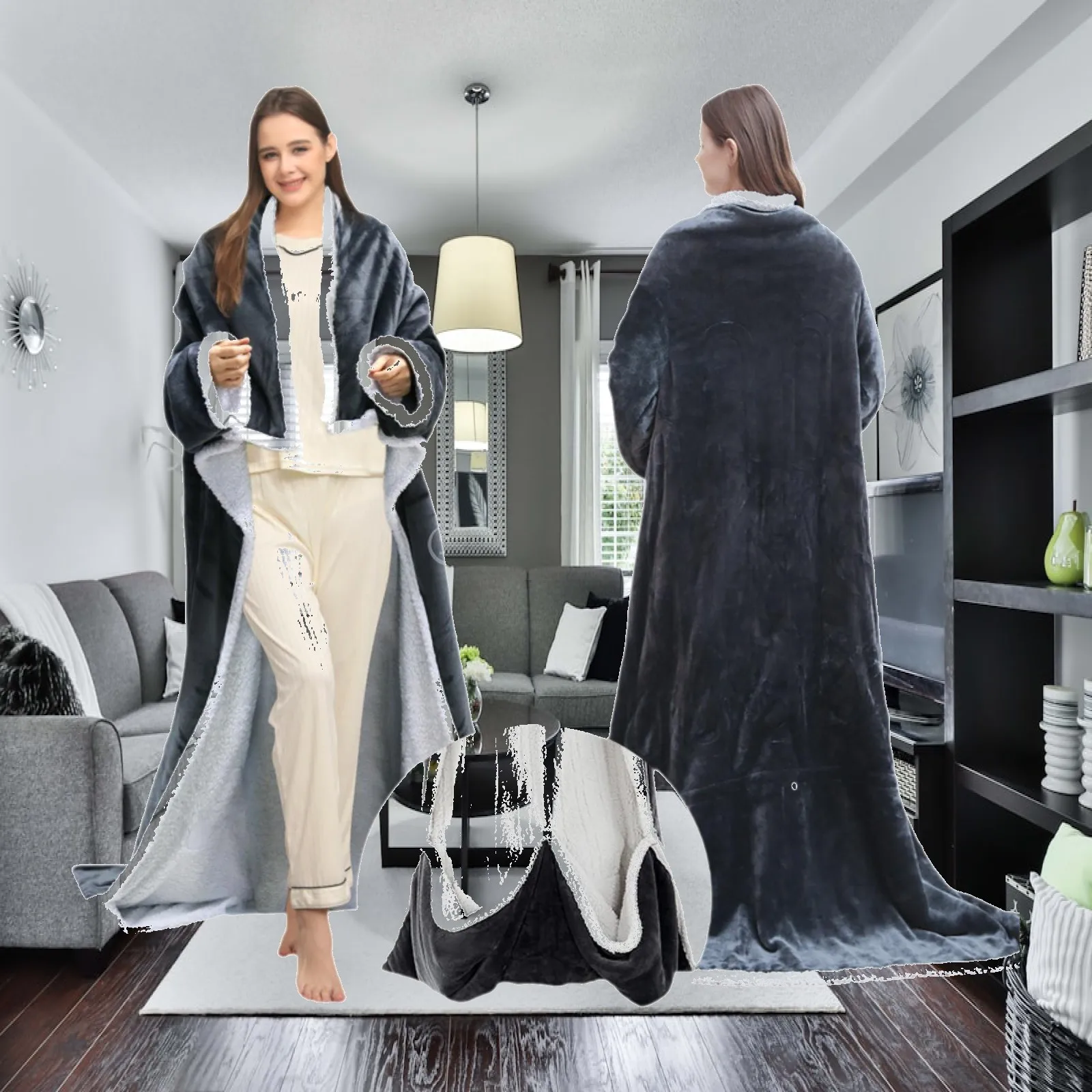 Wearable Heated Blanket Practical Easy Cleaning Professional Gift Premium with Foot Pocket with Sleeves Electric Throw Blanket