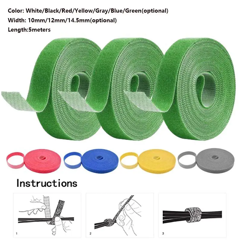 Long 5meters Tearable Cable tie data cable tie adhenive wholesale color cutting back to back adhenive tie Width 10mm/12mm/14.5mm