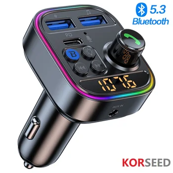 Wireless Bluetooth Car Adapter Bluetooth 5.3 FM Transmitter AUX Radio Receiver MP3 Player Handsfree Call Type-C USB  Car charger