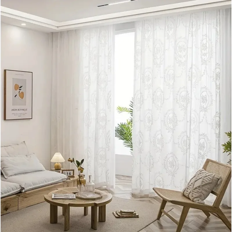French Warp Knitted Lace Beautiful Mirror White Gauze Curtains Living Room Bedroom Balcony Curtains