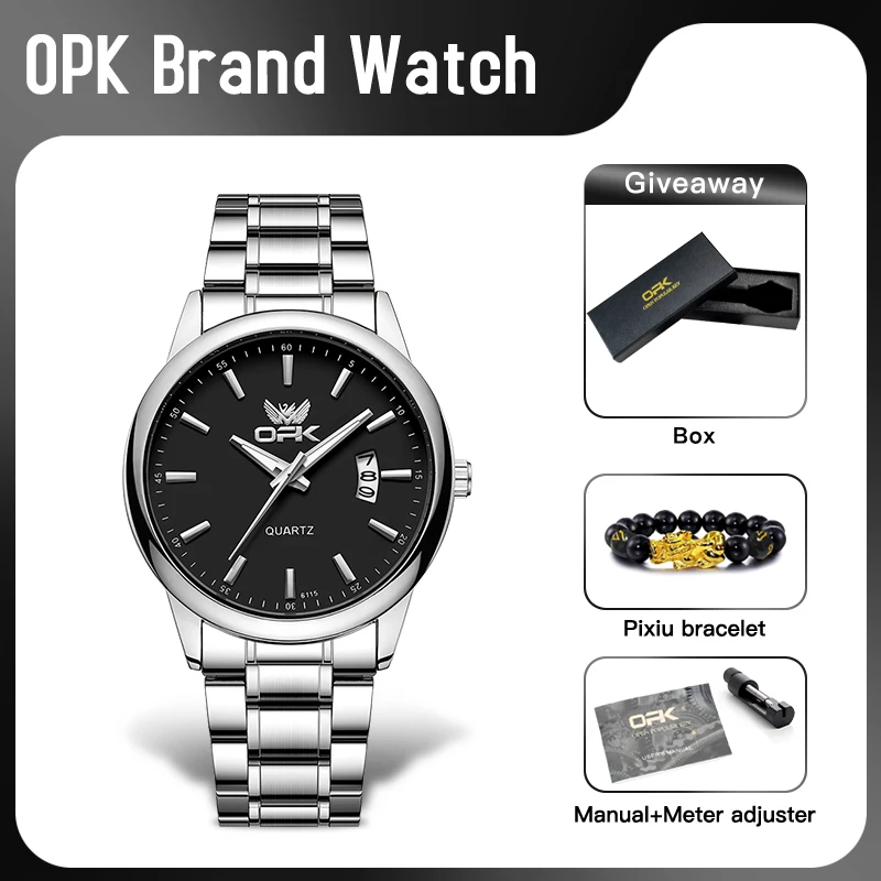 OPK 6010 Mens Watch Original Quartz Wristwatch Waterproof Luminous Watches For Men Chronograph Date Mens Gifts Freebie