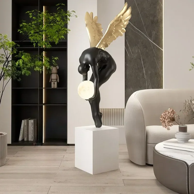 New Modern Abstract Wing Figure Model Statues Living Room Entrance Luminous Ornaments Indoor Floor Statue Home Decorative C