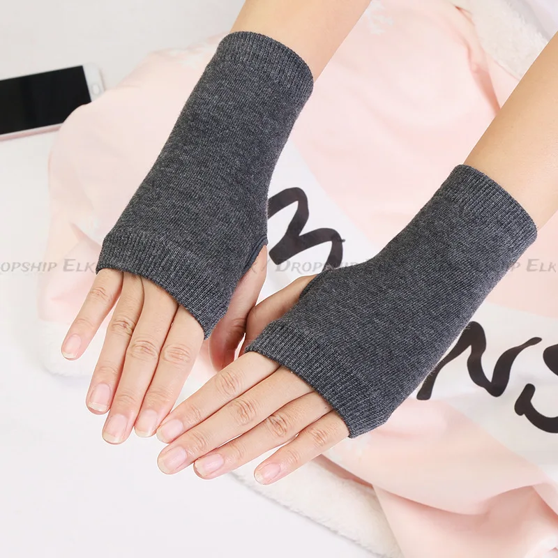 Wool Glove For Women Winter Knitted Fingerless Warm Soft Solid Stretch Half Mitten Lady Elastic Short Cashmere Cosplay Gloves