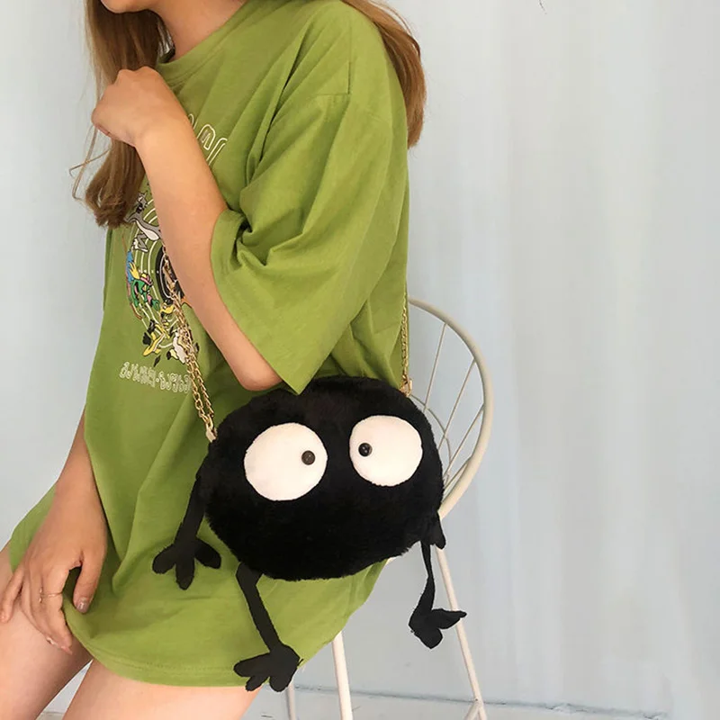 

Plush Black Carbon Coal Ball Canvas Messenger Bag Women's Funny Cute Ugly Cute Small Bag All-match Shoulder Bag