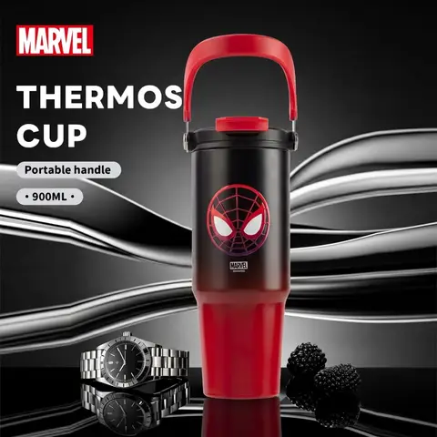 Disney Spider Man Straw Cup Large Capacity Insulated Cooling Cup Couple Double Drinking Cup Big Mac Car Cup 900ml