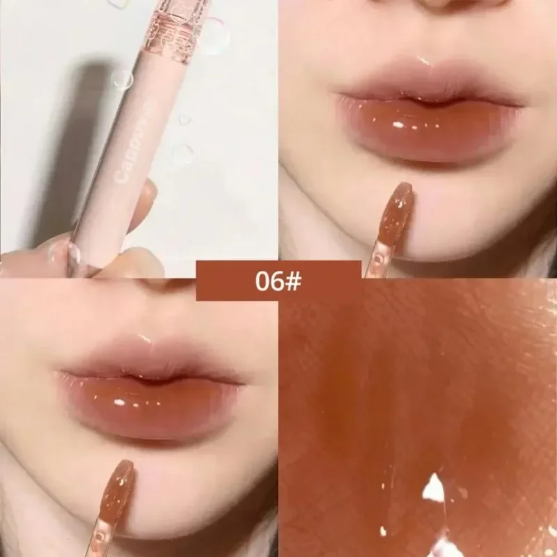 Cherry Pink Mirror Water Lip Gloss Lip Glaze Transparent Glass Lip Oil Waterproof Liquid Lipstick Nude Brown Clear Tint Makeup