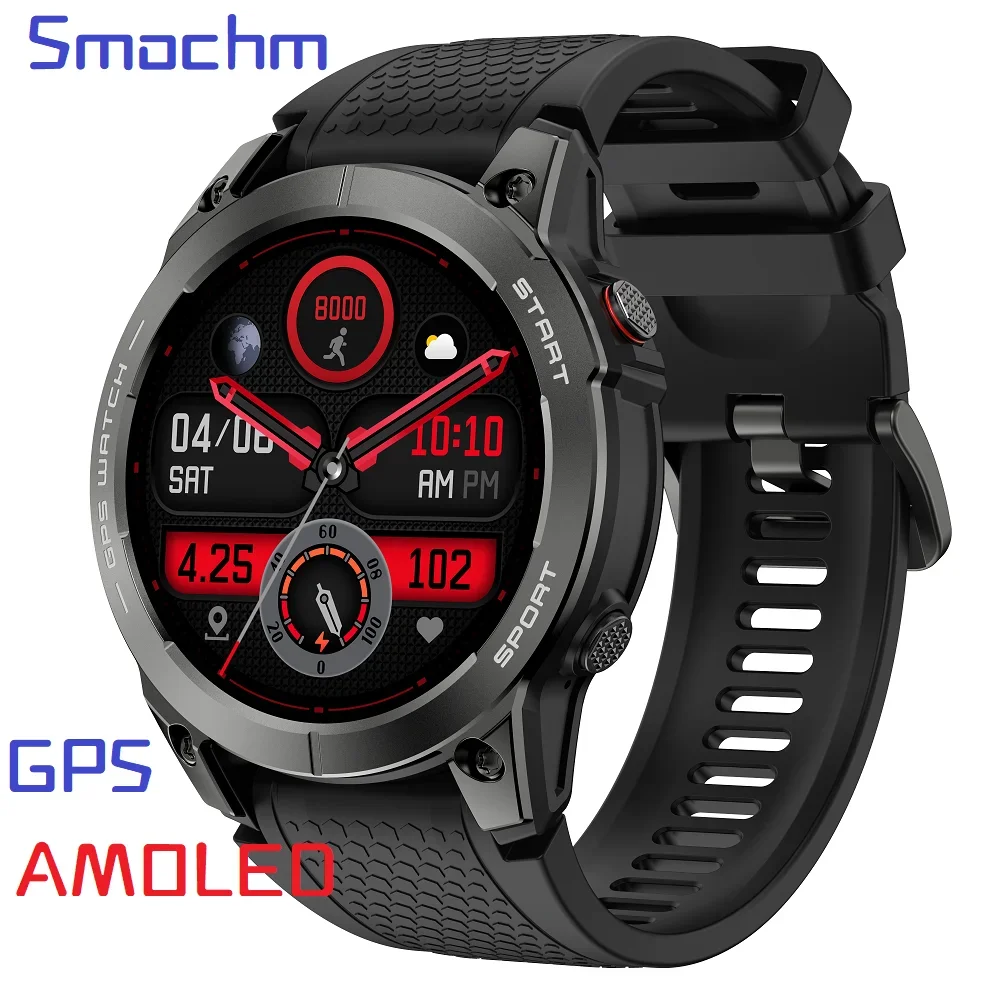 Smochm GPS AMOLED Sport Smart Watch IP68 Waterproof Round 1.43 High Resolution Compass Heart Rate IP68 For Android iPhone