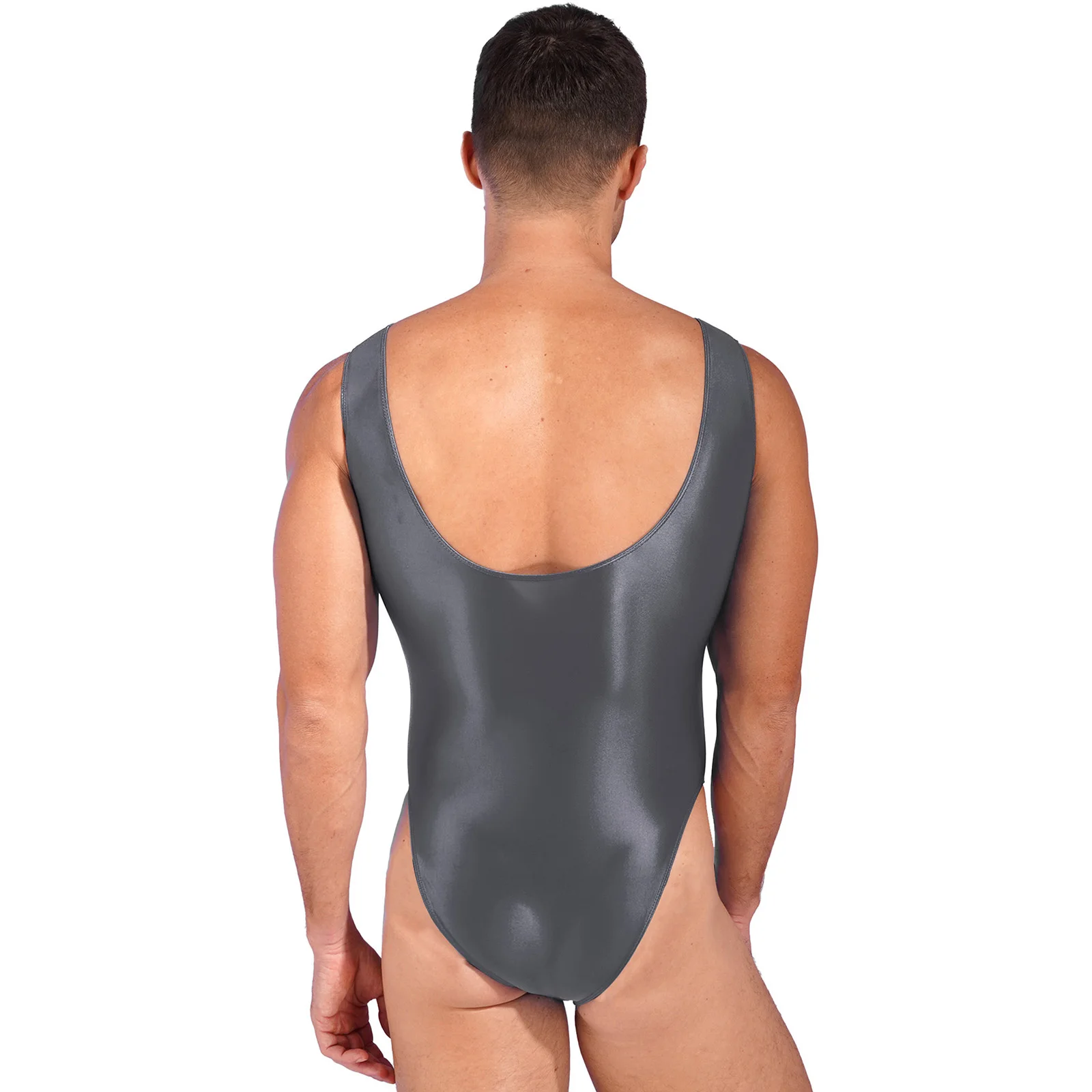 Swimming Suit for Mens One Piece High Cut Sleeveless Leotard Bodysuit Glossy Backless Swimwear Swimsuit Sports Yoga Fitness