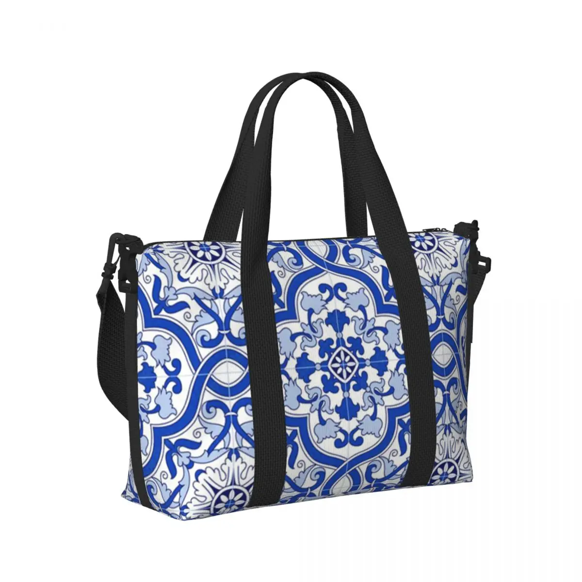 

Blue And White Portuguese Tile Beach Travel Bag Large Capacity Tote Bags for Gym Yoga Women Shopping Duffle Shoulder Bag