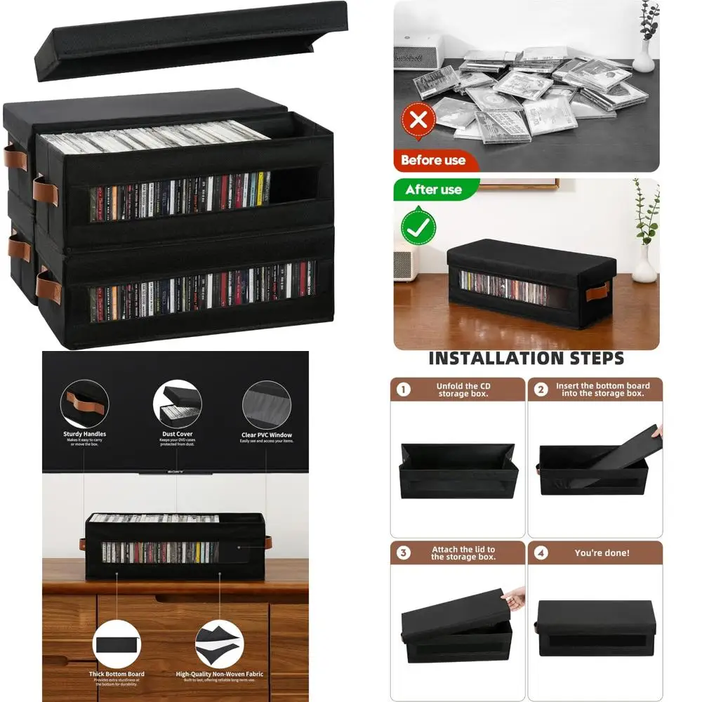 Compact Stackable CD Organizer with Clear Window, Holds 148 CDs, Dustproof & Portable