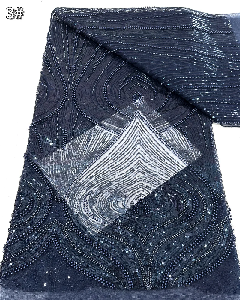 2025 골드 럭셔리 패션 디자인 비즈 고급 수제 비즈 자수 네트 레이스 원단 여성 웨딩 드레스용