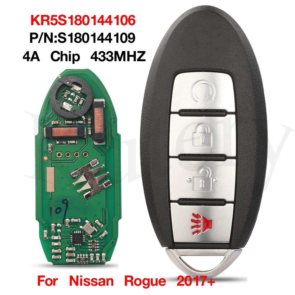 

jingyuqin 4BTN FCCID KR5S180144106 4A Chip 433MHZ S180144109 Smart Remote Car Key For Nissan Rogue 2017 2018 IC: 7812D-S180106