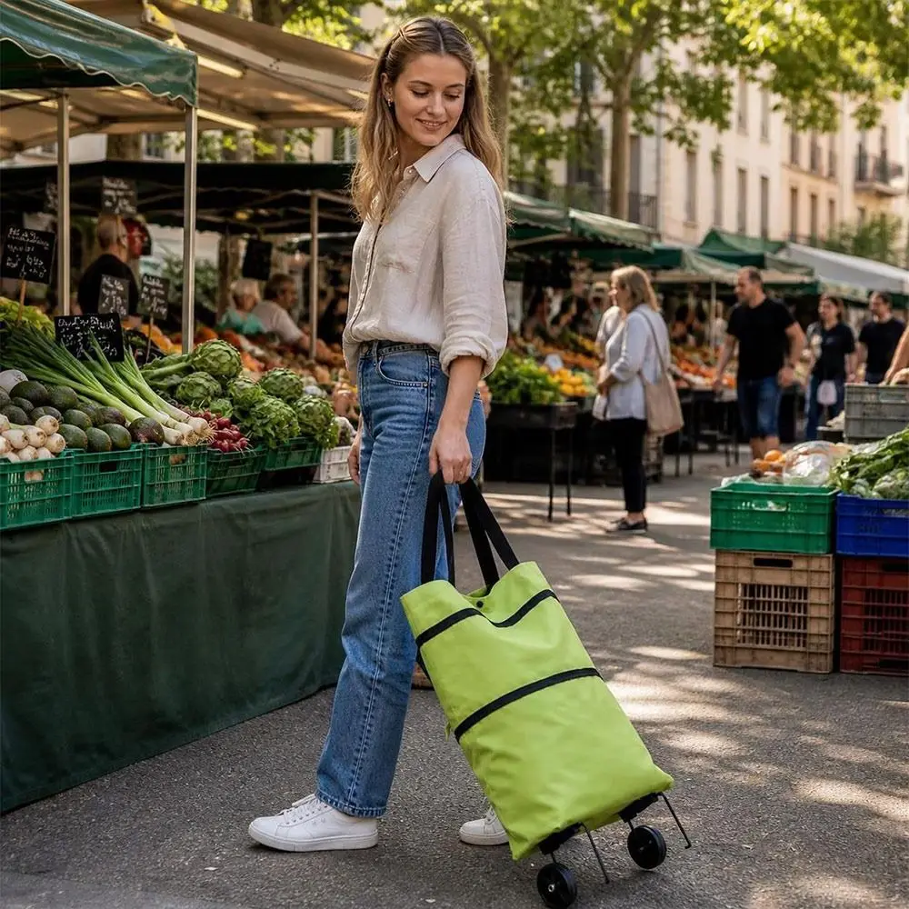 New Foldable Shopping Trolley Portable Handheld Carrying Shopping Trolley Bag Wheeled Grocery Shopping Cart Parcel Pickup