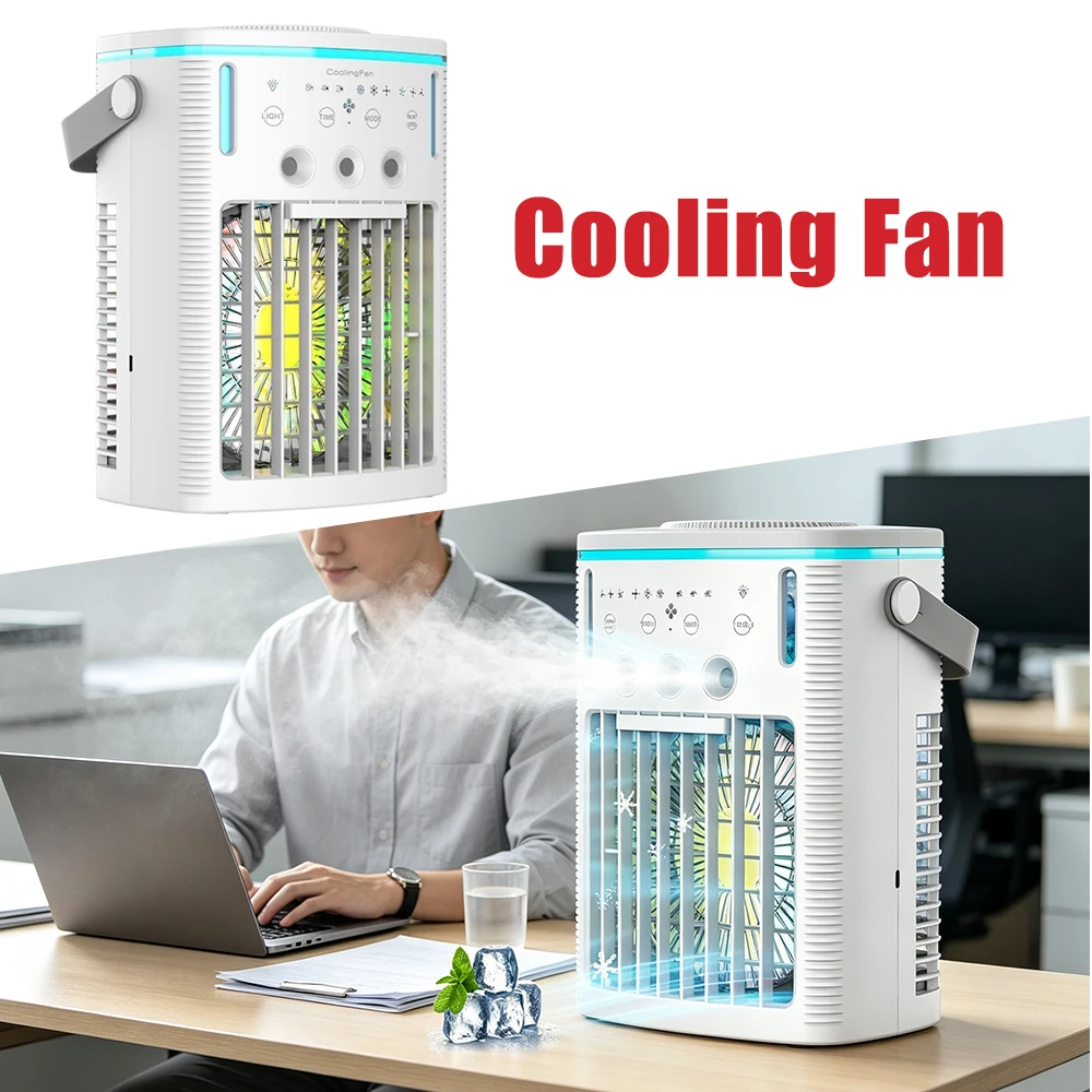Portable Evaporative Air Cooler Ice Plate Or Water Tank Misting Cooling Fan Personal AC for Home Kitchen Bedroom Office