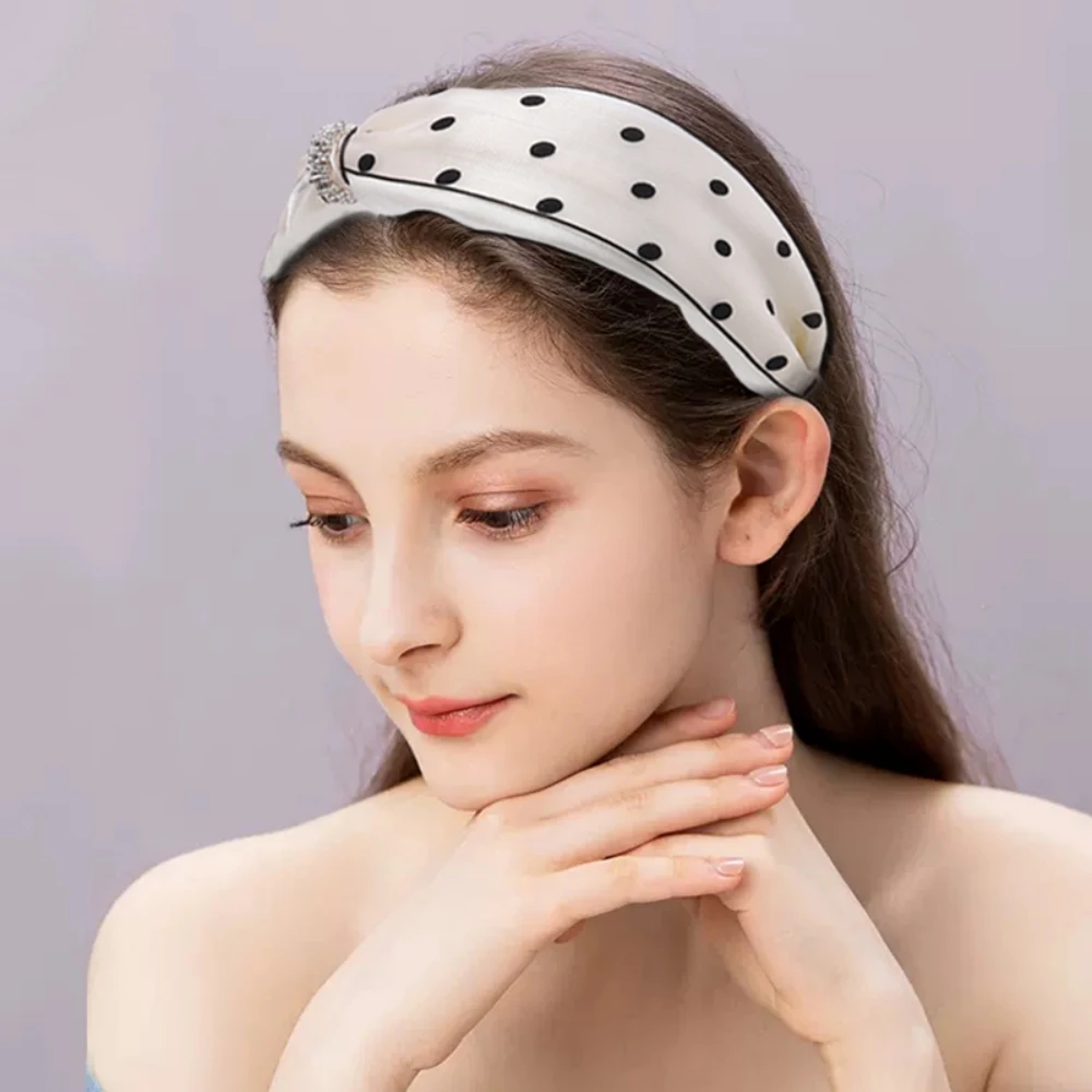 Retro Polka Dot Hairband Women High Fashion Knotted Wide-Brimmed Hair Band Chiffon Headband Elegant Girl Hair Accessorie