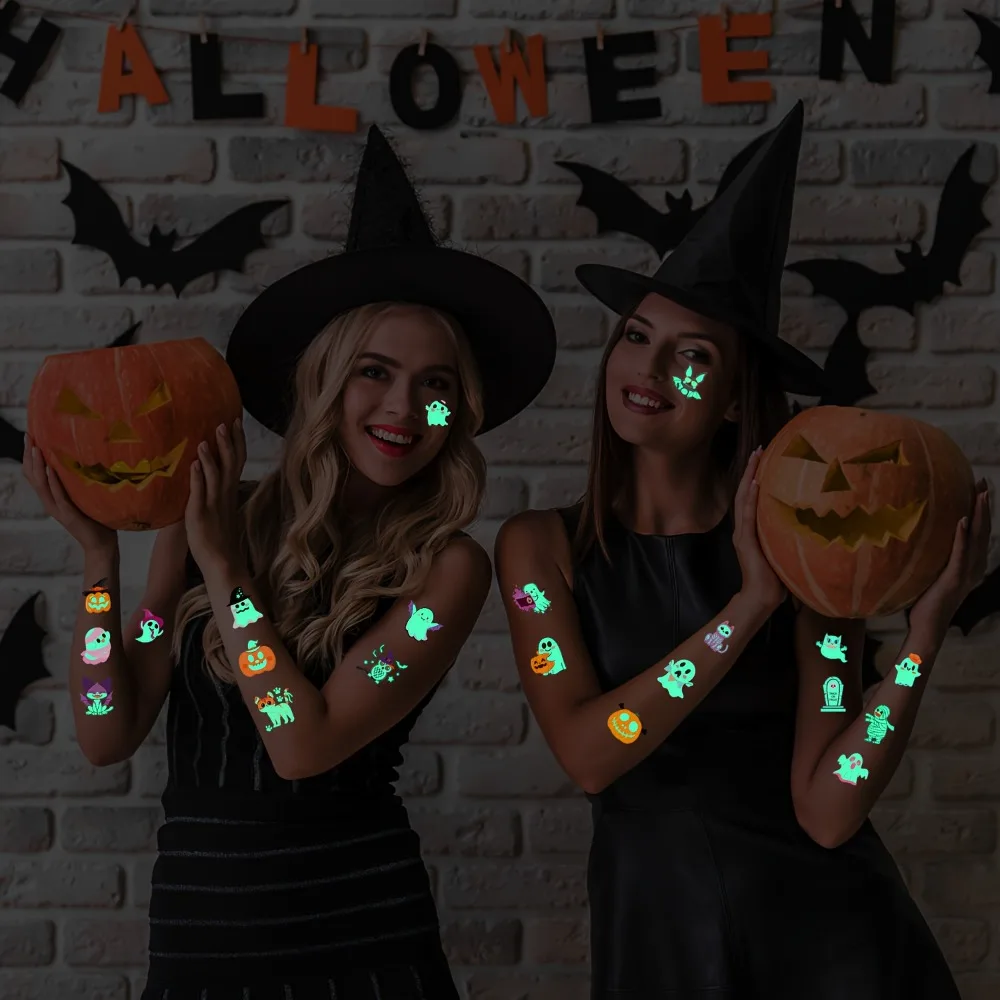 20 Set/Sheet Pre-cut Halloween Tattoos, Glow in The Dark Temporary Tattoos, Halloween Party Favors, Decorations, Gifts, Makeup