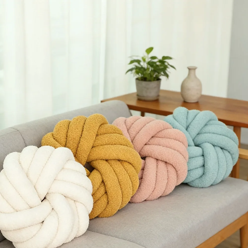 

Lamb Wool Three Strand Rope Disc Flower Round Pillow Handwoven Decorative Backrest Cushion Sofa Home Use