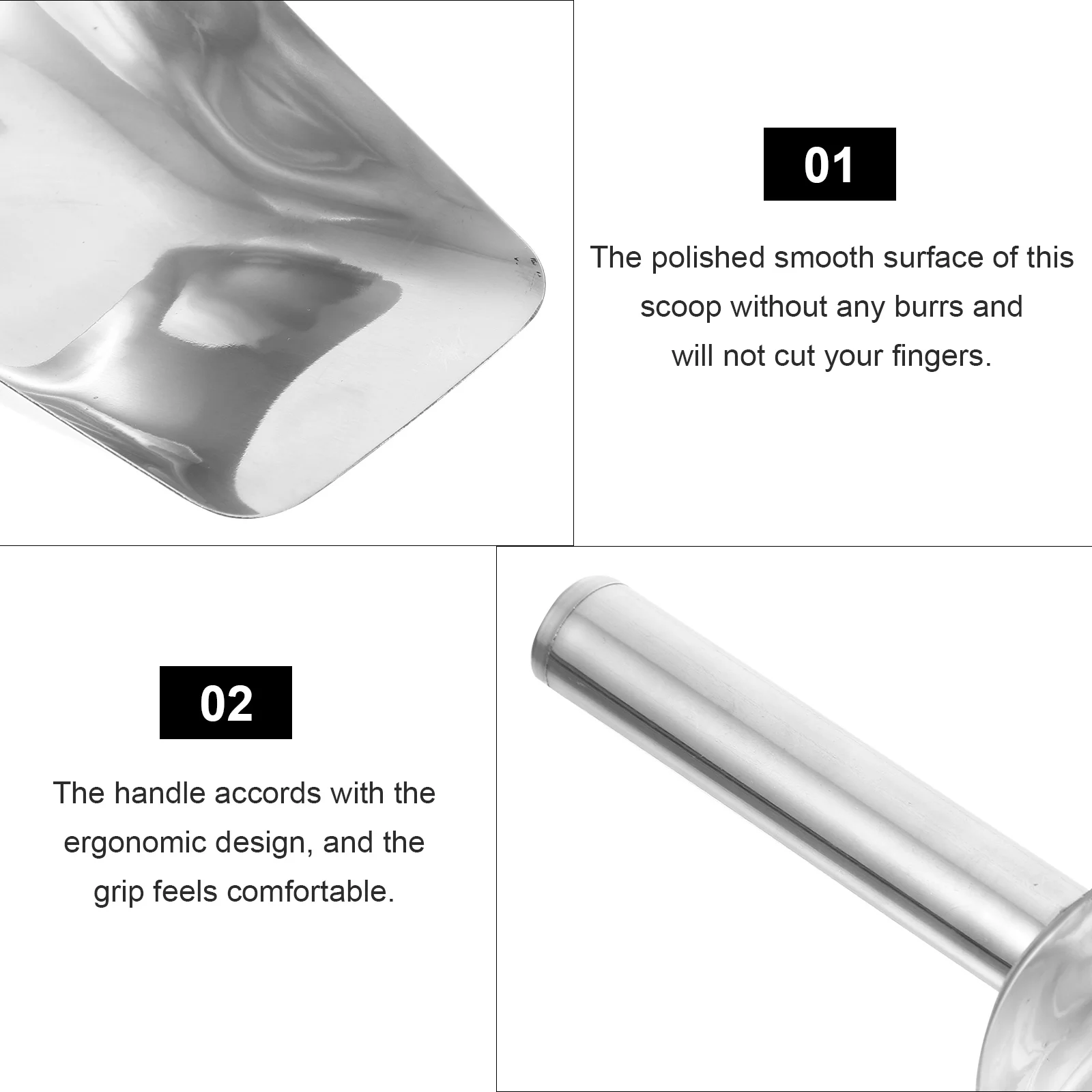 

Stainless Steel Ice Shovel Flour Scoop Polished Smooth No Burrs Ergonomic Handle Comfortable Grip Kitchen Tool For Freezer