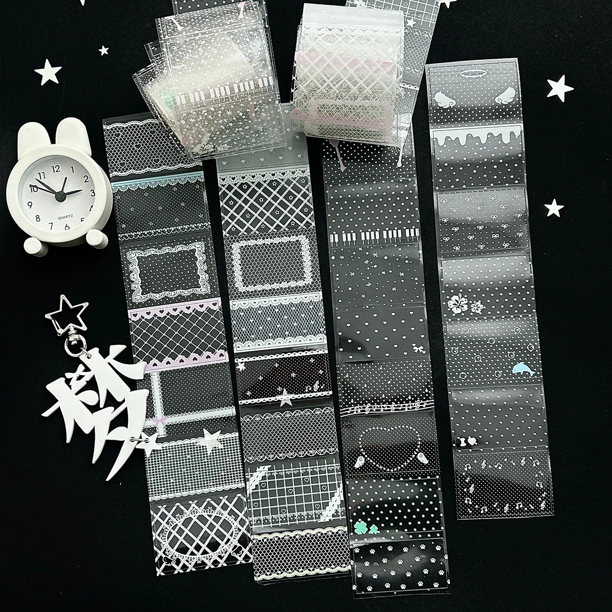Polka Dot Sticker Roll Glossy Clear Tape Stars Pattern Basic Die-Cut Design for Scrapbooking Cute Tiny Craft Decoration